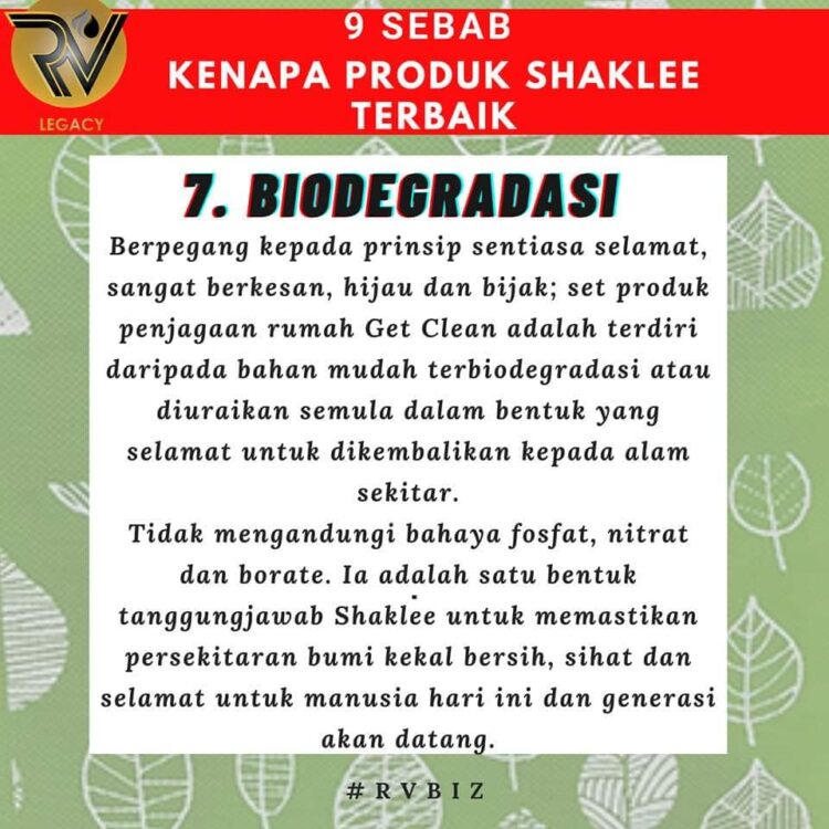 7. PRODUK SHAKLEE BIODEGREDASI
